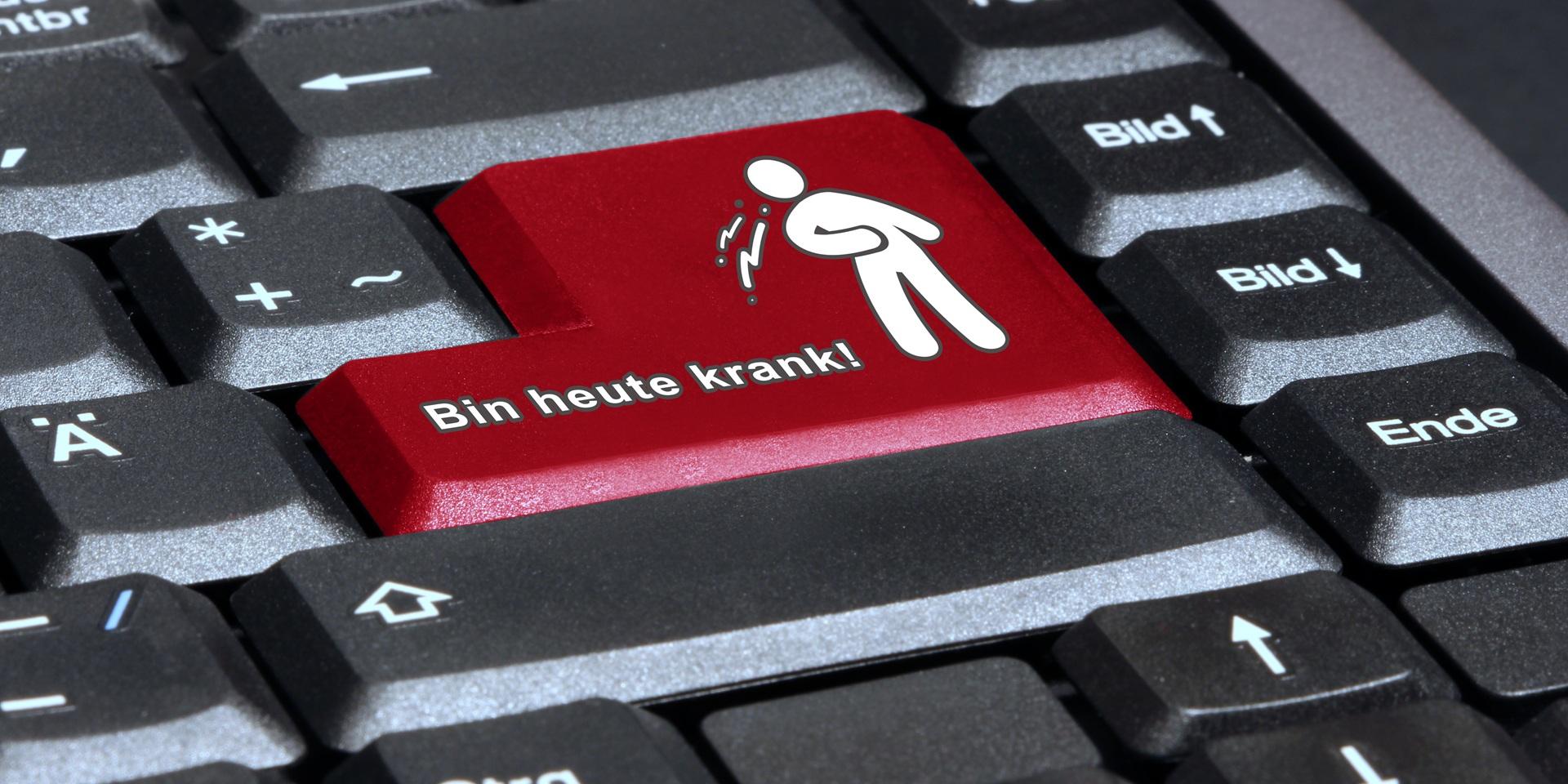 Tastatur mit roter Taste Krankmeldung | betriebliche Gesundheitsförderung